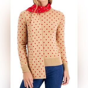 NWT charter Club Polka dot tan red holiday scarf sweater crewneck cotton